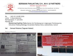 Kuasa Hukum Beriman Panjaitan, S.H., M.H. Layangkan Somasi kepada Muhammad Syafrian Putra, Bukti Resi Pos Indonesia Dikantongi